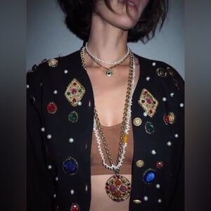 Vintage Parisian Style Black Embellished Cardigan – Retro Luxury Look